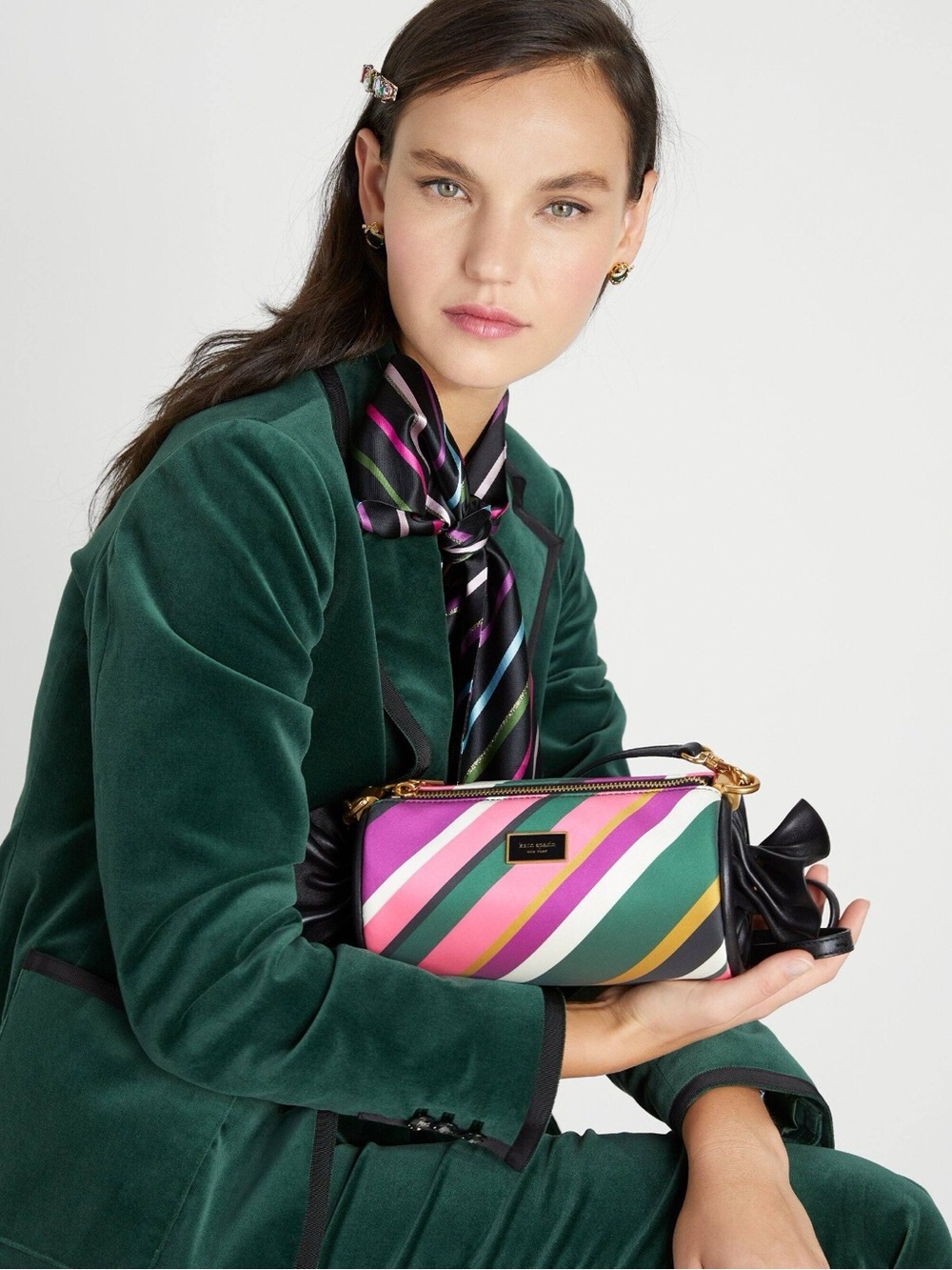 kate spade Sweet Treats Festive Multi Stripe Jacquard Small Barrel Bag